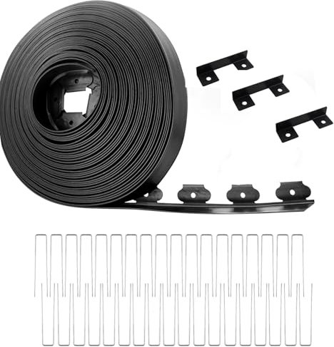 Rolcoassuns 12,4 m x 10,2 cm Landschaftseinfassung, Kunststoff-Garten-Rasenkante mit 36 U-Spikes, 3 Verbinder für Landschaftsbau, Blumenbeete, kein Graben von Rasenbegrenzung