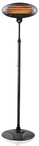 2KW Outdoor Free Standing Electric Quartz Heater Patio Garden Waterproof, 3 Power Settings, 650W / 1300W / 2000W Adjustable Height and Heat Angle Adjustable Stand Black Warmer