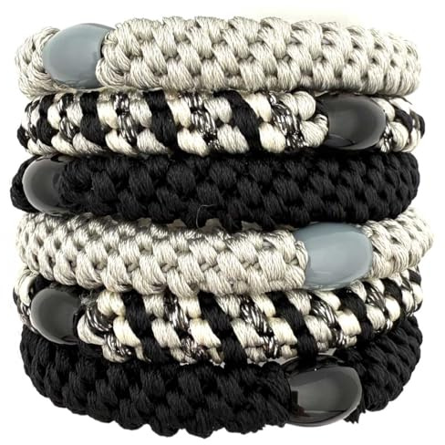 COZEASY Haargummi Damen für dickes Haar, 8 mm, 6er-Pack, Schwarz-Silber