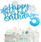 Snow Thema Kuchen Deko mit Happy Birthday Tortendeko und Geburtstagskerzen Zahl 5 für 5.Geburtstag Mädchen Junge Kinder Geburtstagsfeier