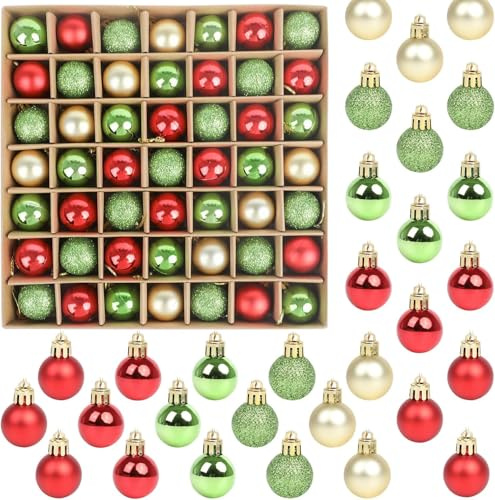 SULOLI 49-teiliges Weihnachtskugel-Set, schöne Christbaumkugeln, Weihnachtskugeln aus Kunststoff für Hochzeit, Geburtstag, Zuhause (grün, rot und gelb)
