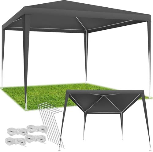 tectake® Carpa Jardin con Sistema de Montaje rápido, Resistente al Agua con protección a la Intemperie, Ideal como cenadores para Jardin, Carpas para Exteriores, toldo Camping, jardín - 3x3m Gris