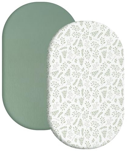Yoofoss 2er Set Musselin-Baumwolle Spannbettlaken Kinderwagen Baby Bettlaken Beistellbett 90x55 cm Stubenwagen Matratzenbezug für Babybett (Grün Laub)