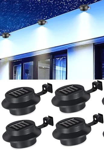 Pack Of 4 Solar Outdoor Black 3 LED Gutter Lights | Outdoor Garden Security Fence Wall Lamp| Easy to install | Can be mounted basically anywhere like roof gutters fence, tree, dog house, wall |