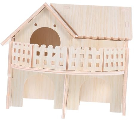 BESTonZON Hamster Holzhaus Doppelschicht Spielhaus aus Natürlichem Holz mit Transparenten Fenstern für Kleintiere Innenbereich Aktivitätszentrum und Beobachtungsspielzeug