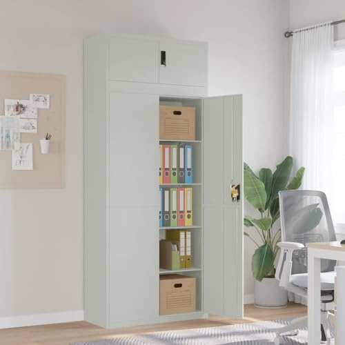 Aktenschrank Hellgrau, 90x40x220 cm, robuster pulverbeschichteter Stahl, abschließbar mit 4 Einlegeböden, vielseitiger Storage für Büro und Garage