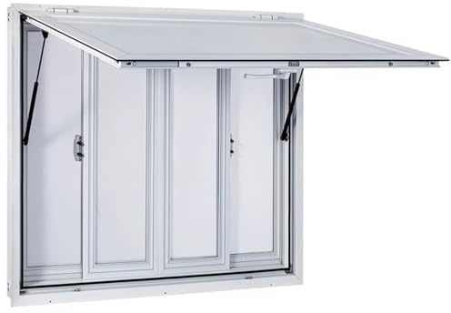 Ventana De Concesión De Aleación De Aluminio For Servicio De Food Truck Con Ventanas Corredizas Horizontales Y Puerta Abatible, Hasta 85 Grados.(36x36in)