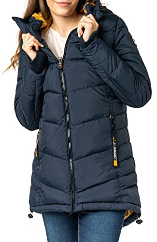 Sublevel Damen Winterjacke Stepp-Mantel mit Kapuze lang & tailliert, Outdoorjacke für Damen