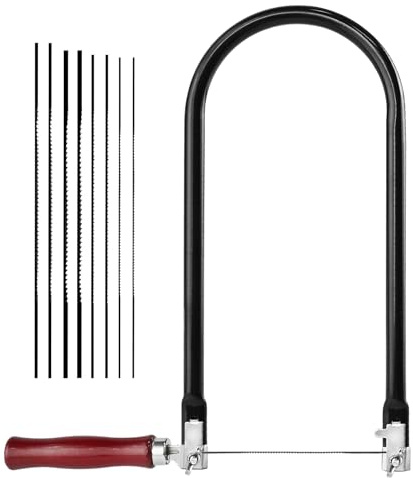 TAIANJI Laubsäge Set Laubsägebogen Feinsäge für Metall Holz mit 8 Sägeblätter (4#6#8#10#) Präzise Eisensäge Schnitte klein Laubsägeblätter für Holzarbeiten Kunsthandwerk, 10 Stück