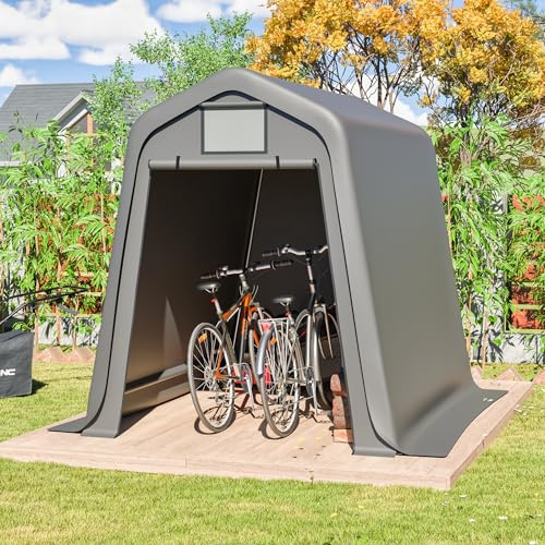 Aufbewahrungsschuppen 245×183×217 cm – Wasserdichtes Gerätehaus aus PE, Fahrradunterstand & Gerätezelt mit Rolltoren, UV- & Windfest (Grau, 245x183x217cm)