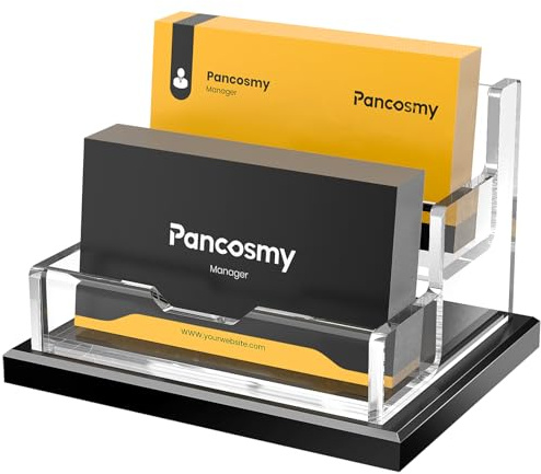 Pancosmy Acrylique Porte Carte de Visite, Support et Présentoir à cartes de visite – 2 étages, 2 compartiments pour bureau