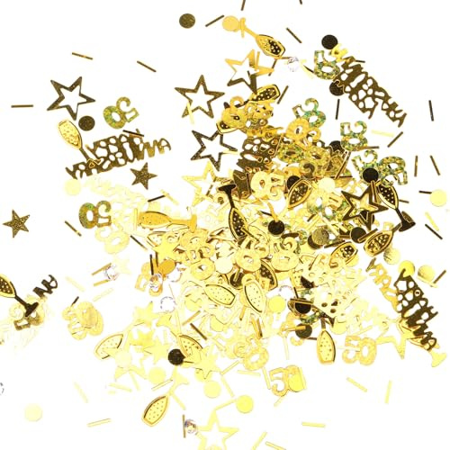 PAMINGONO 3 Stück Konfetti Glitzer Dekoration 50 Jahrestag aus PVC Zartes Konfettipapier mit Goldfolie Partydeko für Tisch und Einladungen