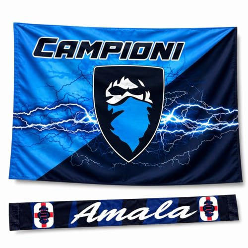 Bandiera Campioni 90x150cm + Fascetta Amala 86x6cm, Set 2 Pezzi |Scudetto, Campionato Italiano 2026, Interisti, Tifosi, Sport, Calcio