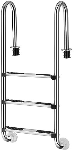 COSTWAY Scaletta di 3 Gradini per Piscina, Scaletta Piscina in Acciaio Inox, con Pedane Antiscivolo, 55 x 25 x 132,5 cm, Capacità di Carico 150 kg