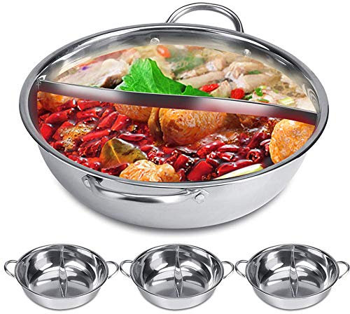 FJROnline Cuiseur à double casserole en acier inoxydable avec séparation de deux saveurs pour induction, 32 cm