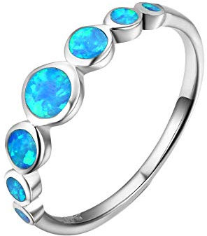Purmy Silber Ring 925 Blauer Opal Damen Ringe Minimalistischer Schmuck,Blauer Opal Schmuck Jubiläumsgeschenke Hochzeitsringe Ring Verlobung Größe 54 (17.2)
