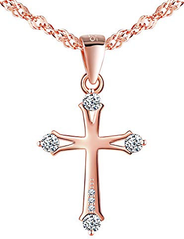 Unendlich U Damen Mädchen Fashion Halskette 925 Sterling Silber Zirkonia Kreuz Anhänger Kettenanhänger Kette mit Anhänger Schmuck Geschenk für Weihnachten,Rosegold