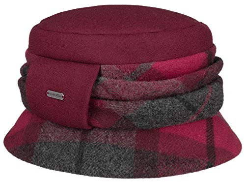 McBURN Damenhut Agnes Karo Fuggerhut Damen - Made in Italy Wolle kariert mit Futter, Futter Winter Herbst-Winter - One Size Bordeaux