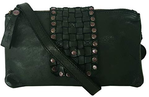 Bear Bags Grizzly Umhängetasche Clutch Schultertasche mit Nieten Mod.6459 Vintage, gewaschenes hochwertiges Leder, italienisches Design (Grün)