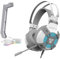 Casque et Support de Jeu USB RVB, Son Surround 7.1, Pilote de Son 50 mm, Casque numérique DTS avec Microphone et Support pour écouteurs Intra-Auriculaires - Blanc
