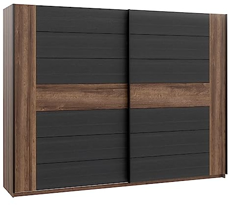 Meubletmoi Armoire Dressing 2 Portes Coulissantes Revêtement Décor Chêne Foncé et Noir - Design Contemporain Chic - Riviera