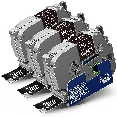 3x Labelwell 24mm x 8m Weiß auf Schwarz Kompatibel Schriftband für Brother TZe-355 TZe355 TZ TZc Tape für P-touch PT-2430PC PT-P710BT PT-P700 E500VP P750W D600VP H500 H500LI D800W Beschriftungsgerät