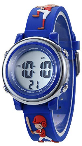 KZKR Mädchen Jungen Kleine Kinder Uhr Digital Quarzwerk mit Silikon fur Lern 3D 12/24H Blau Baseball