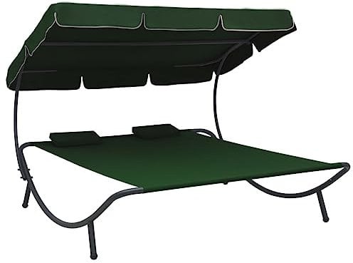 vidaXL Garten Sonnenliege mit Sonnendach Kissen Doppelliege Gartenliege Liege Relaxliege Gartenmöbel Strandliege Freizeitliege Grün