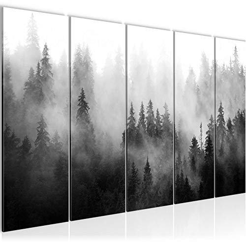 Runa Art Wandbild XXL Wald Natur Wohnzimmer Schlafzimmer 200 x 80 cm Schwarz Weiss 5 Teilig - Made in Germany - 032355c