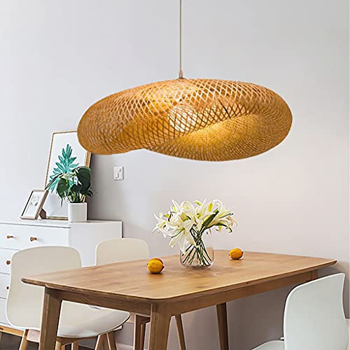 MyLjp Retro Rattan Kronleuchter Handgemachte Bambus Weblampe Runde Vogelnest Pendelleuchte Pastorale Landbeleuchtung Lampen Höhenverstellbare Restaurant Bauernhaus Bambus Kunst Lichter,50cm