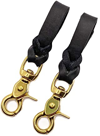 Steigbügelhalter aus Fettleder, geflochten (Schwarz, Messing)