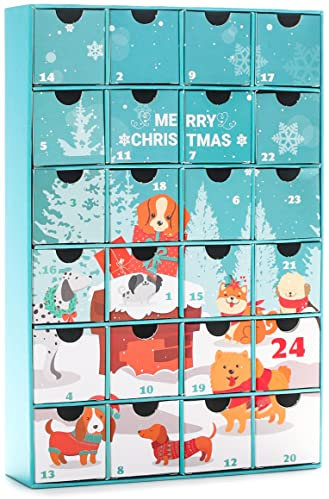 BRUBAKER Hunde Adventskalender zum Befüllen - DIY Weihnachtskalender für Leckerlis, Snacks, Süßigkeiten für den Vierbeiner, Freunde oder Familie - Haustier Kalender mit 24 Türchen