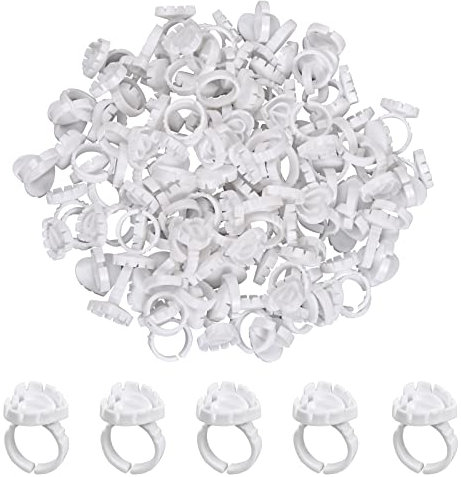 Natuce 100 Pcs Einweg-kleber Halter Ringe, Kunststoff Wimpernkleber Halter Ring, Wimpernkleber Cup, Nail Art Kleber Halter, Herz Wimpern Palettenhalter für Wimpernverlängerung Tattoo Pigment (Weiß)