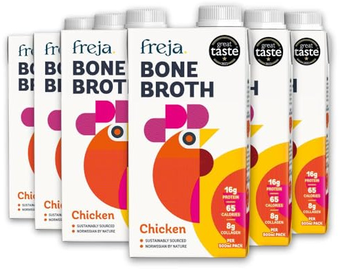 Chicken Bone Broth 12 x 500ml Free-Range Chicken Bone Broth Cartons | Collagen, Protein & Amino Acids | Low Carb, Keto & Gluten Free | Clear Liquid Broth, not Stock Cubes, Powder or Concentrate