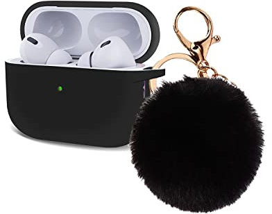 YQGFashbf Custodia protettiva per AirPods Pro di seconda generazione, graziosa custodia protettiva in silicone con portachiavi con pompon per Apple AirPods Pro di seconda generazione