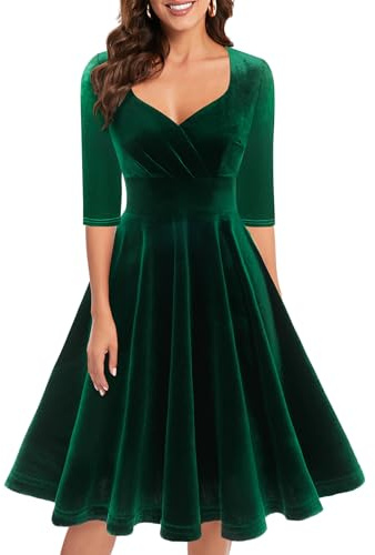 Bbonlinedress Vestidos Invierno Mujer Vestidos Invitada Boda Navidad de Fiesta de Cóctel de Terciopelo para Mujeres Cuello V Manga Larga V-Dark Green XL