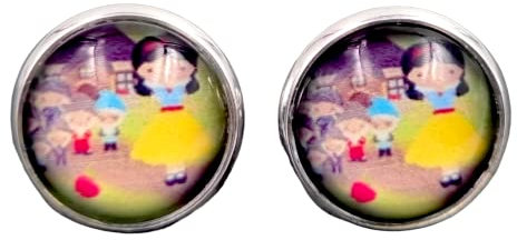 Stechschmuck Ohrstecker Handmade Ohrclips Ohrklemmen Schneewittchen und die 7 Zwerge Silber Farben Damen Kinder Kitsch Kawaii 1 Paar Größe Wählbar (Ohrstecker 12mm)