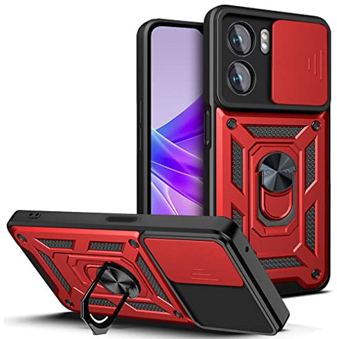 DESSEN Coque pour Oppo A57S/A57e 4G/Oneplus Nord N300 5G/N20 SE 4G, Housse en Silicone Souple TPU/PC et Cover Objectif, Étui avec Support Magnétique Anneau Rotatif à 360 Degrés Case. Rouge