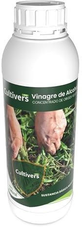 CULTIVERS Aceto alcolico 1 L. Erbicida Naturale al 100%. Elimina Le Erbacce. Detergente per sistemi di irrigazione. Fungicida e battericida Regolatore Naturale del PH
