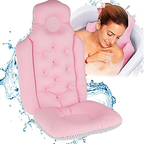 QCLUEU Tapis de Bain Complet avec Coussins et ventouses Matelas pour Baignoire Oreiller de Bain Tapis de Bain Soutient Le Cou, Le Dos et Les Jambes pour Un séchage Rapide (Color : Rose)