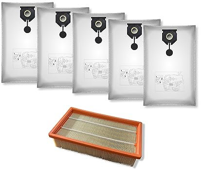 M&M Smartek SET - 5 Staubsaugerbeutel & Flachfaltenfilter geeignet für/kompatibel zu Kärcher wie 2.889-154.0 / Filter wie 6.904-367.0 wie NT 30/1 30 L 30L NT 30/1 Ap Te L, NT 30/1 Ap L, 30L