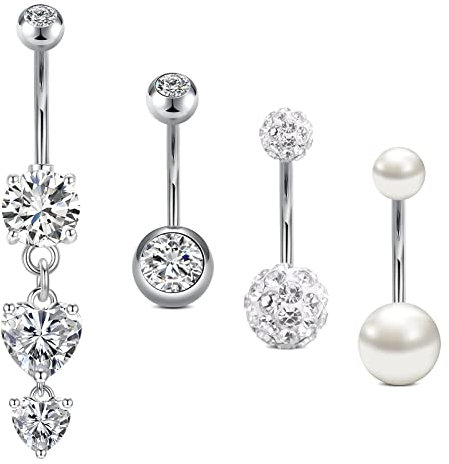 Crdifu Bauchnabelpiercing mit Stein 14G 6/8/10/12/14mm Chirurgenstahl Silber Piercing Bauchnabel Herz Bauchpiercing