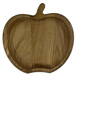 EFO Dekoratives Holz Snack Tablett | Holz Serviertablett, handgefertigt aus natürlichem Eichenholz, mit elegantem Design | Servierplatte für Nüsse, Tapas, Obst | Kleine Snackplatte | Apfel Form