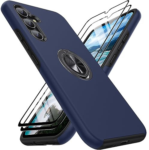 AOUIA Hülle für Samsung Galaxy A34 5G mit 2 Stück Schutzfolie, 360° drehbare Halterung, Anti-Fingerabdruck, Kratzfest, stoßfest, für Samsung A34 5G Hülle, Dunkelblau