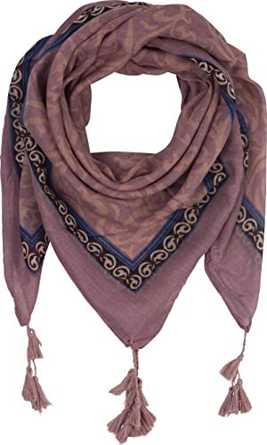 fashionchimp Damenschal mit Zier-Quasten und Muster-Mix Stickerei, Fransen-Schal, Dreieck-Tuch (Rosa Ornamente)