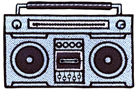 Urbanski Patch Retro Boom Box Ghettoblaster CD-Player zum Aufbügeln 5 x 7,6 cm | Aufnäher Applikation Bügelbild
