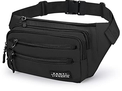 Sarsumir Bauchtasche Gürteltasche für Damen Herren Hüfttasche wasserdichte Multifunktionale Bauchtasche mit 6 Reißverschlusstaschen für Sport Fitnesss Laufen Radfahren Camping Joggen Reisen, Schwarz
