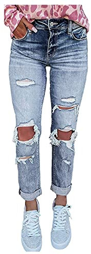 Femmes Denim Pantalon Elastique Jean Slim à Jambe Droite avec Trou Casual Vintage Femme Denim Jeans à Pampilles pour Femmes Chic Pas Cher A La Model Sexy éLégant Crayon Pants