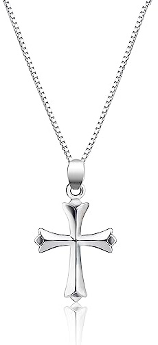Lukieny Sterling Silver Cross Necklace for Girls,Faith Jewelry Gift