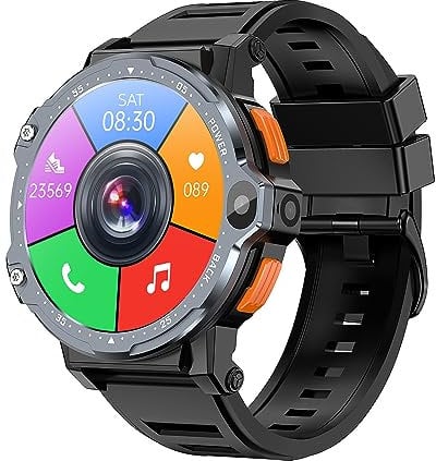 Téléphone Smartwatch 4G LTE Android 8.1 2GB/4GB RAM 16GB/64GB ROM 1.54'' Écran tactile rond Support carte SIM/Caméra/GPS/WiFi/Fréquence cardiaque Smartwatch pour hommes et femmes (Noir 64GB)